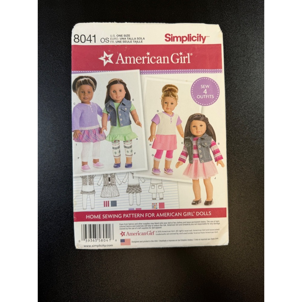 Simplicity 8041 American Girl Doll Clothes Sewing Pattern 18 Inch Outfits K7